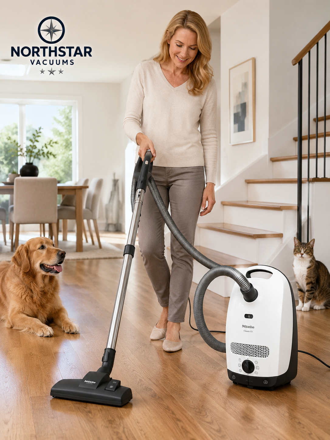 Miele Classic C1 Cat & Dog PowerLine Canister Vacuum Cleaner - SBBN0 Lotus White