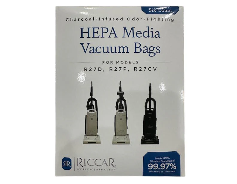 Riccar Charcoal-Lined Genuine HEPA Vacuum Bags for R27 Clean Air Uprights – R27HC-6 (6 Pack)
